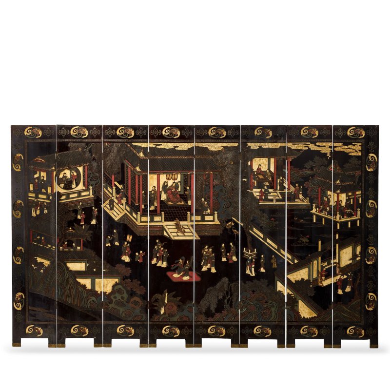 乾隆丙午年（1786）款彩漢宮春曉圖八開屏風 | AN EIGHT-PANEL DOUBLE-SIDED 'COROMANDEL' LACQUER SCREEN - 图7