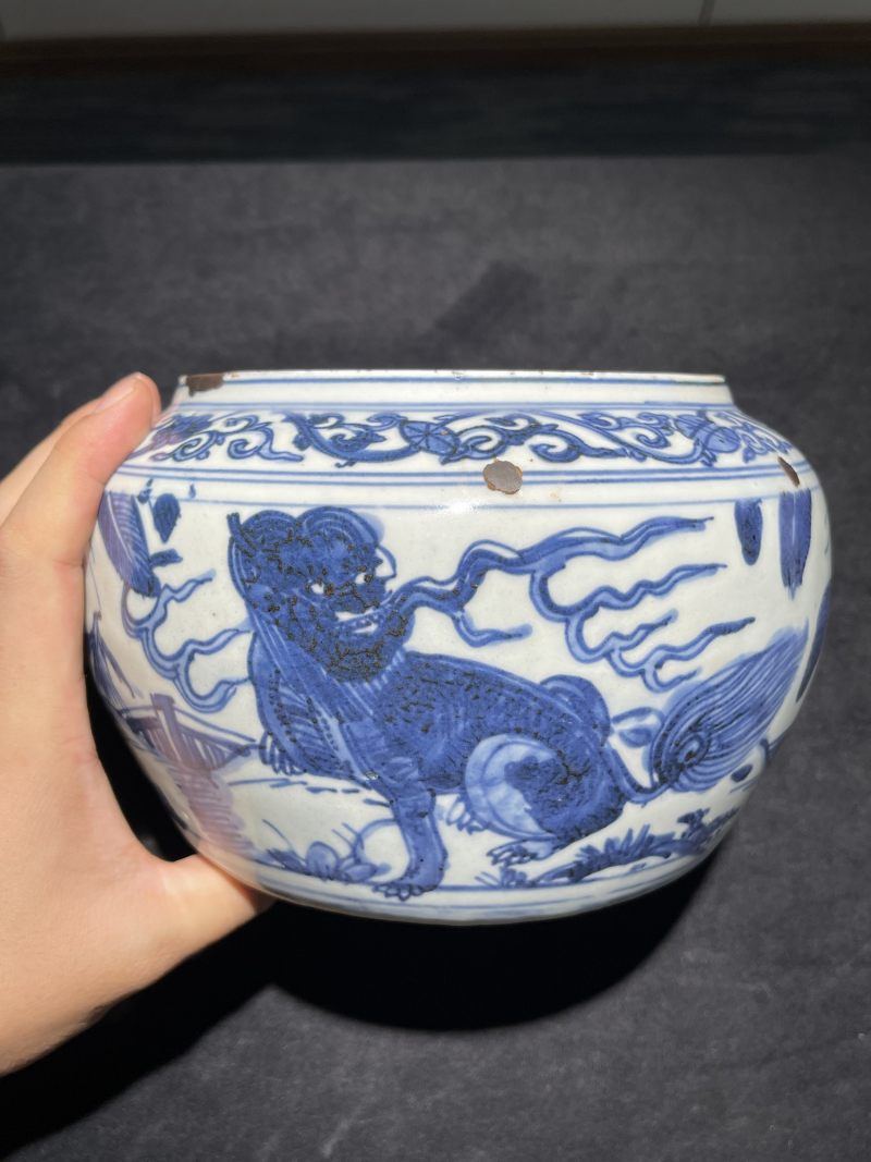 明晚期 青花麒麟纹粥罐 - 图4