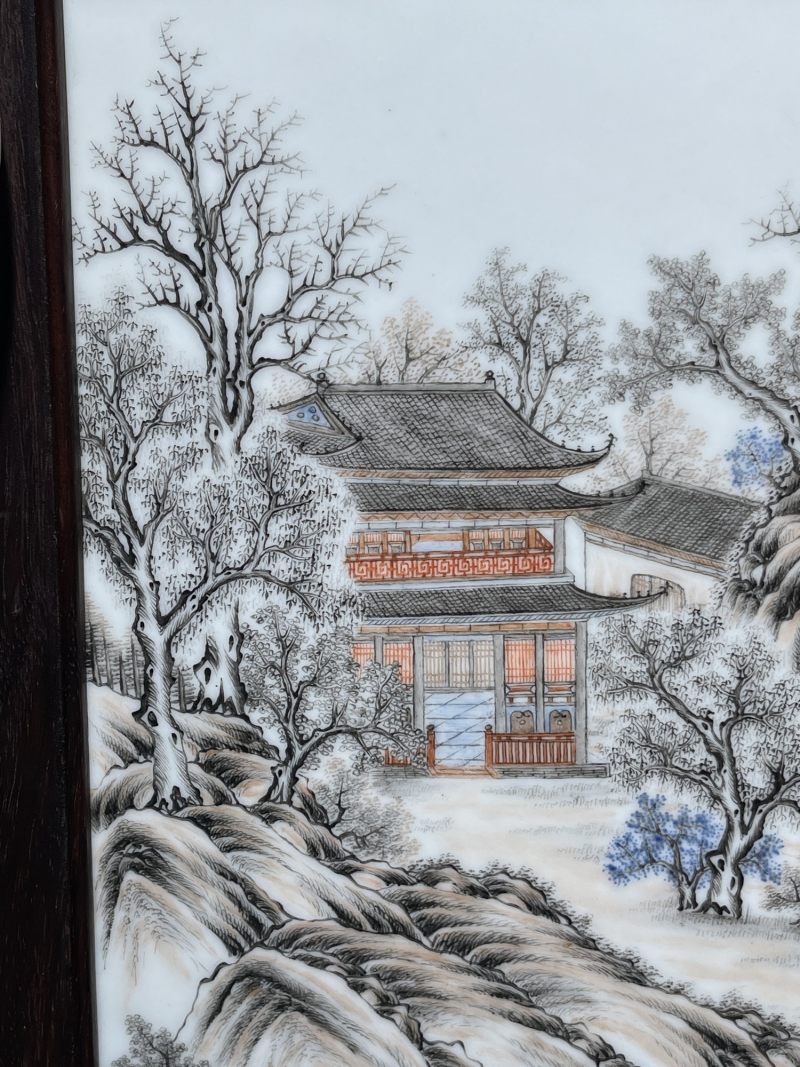 民国 粉彩山水纹瓷板 - 图4