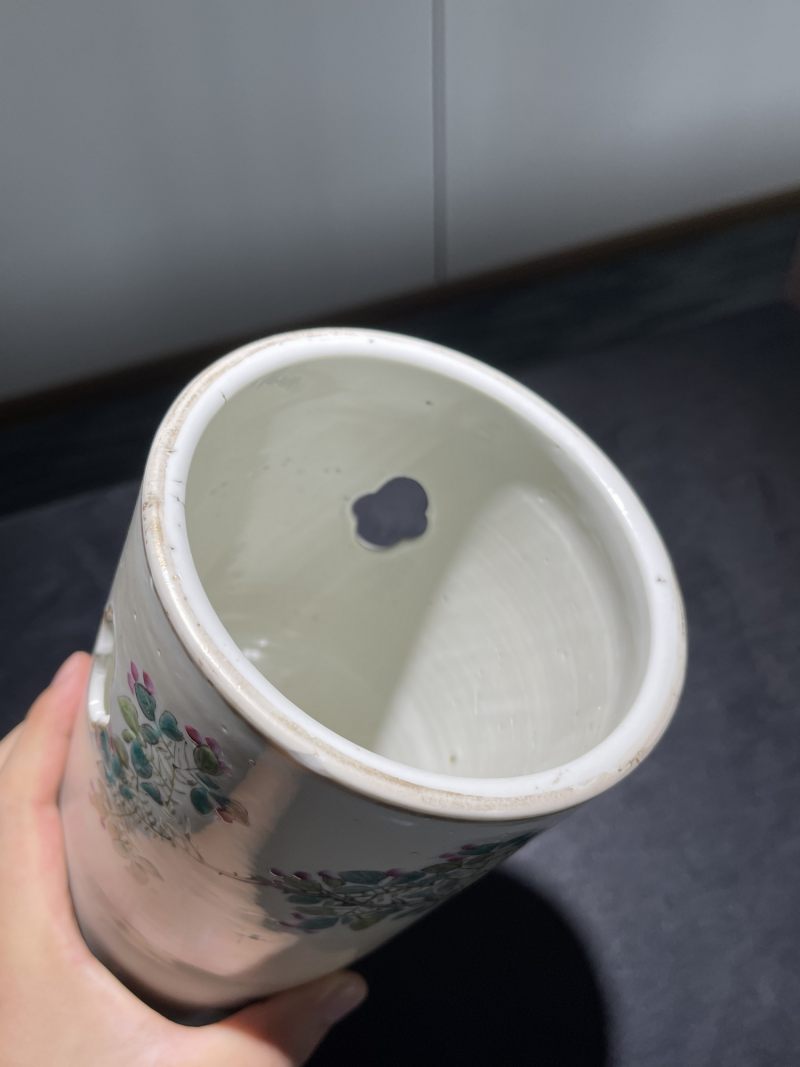 清晚期 浅绛彩花鸟纹帽筒 - 图6