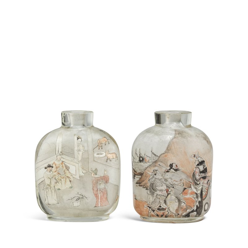 一九一一及二十世紀早期 玻璃内畫鼻烟壺兩件 | TWO INSIDE-PAINTED GLASS SNUFF BOTTLES - 图2