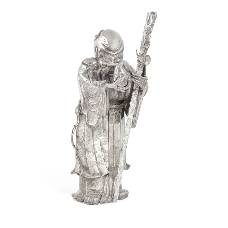 二十世紀早期 銀錘鍱壽老 | A VERY LARGE REPOUSSÉ SILVER FIGURE OF SHOULAO
