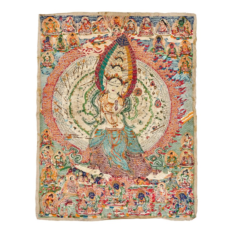 十九/二十世紀 緞綉大白傘蓋佛母像 | AN EMBROIDERED THANGKA OF SITATAPATRA - 图2