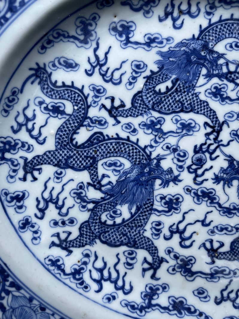 清晚期 青花云龙纹汤盆一套 - 图3