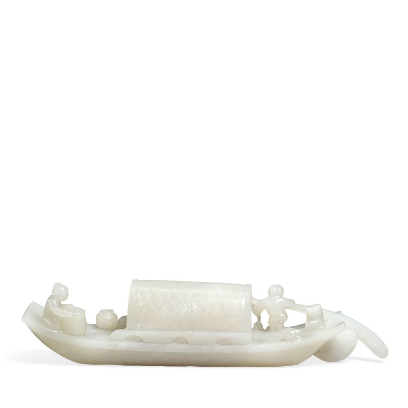 二十世紀 白玉舟楫擺件 | A WHITE JADE MODEL OF A SAMPAN - 图2