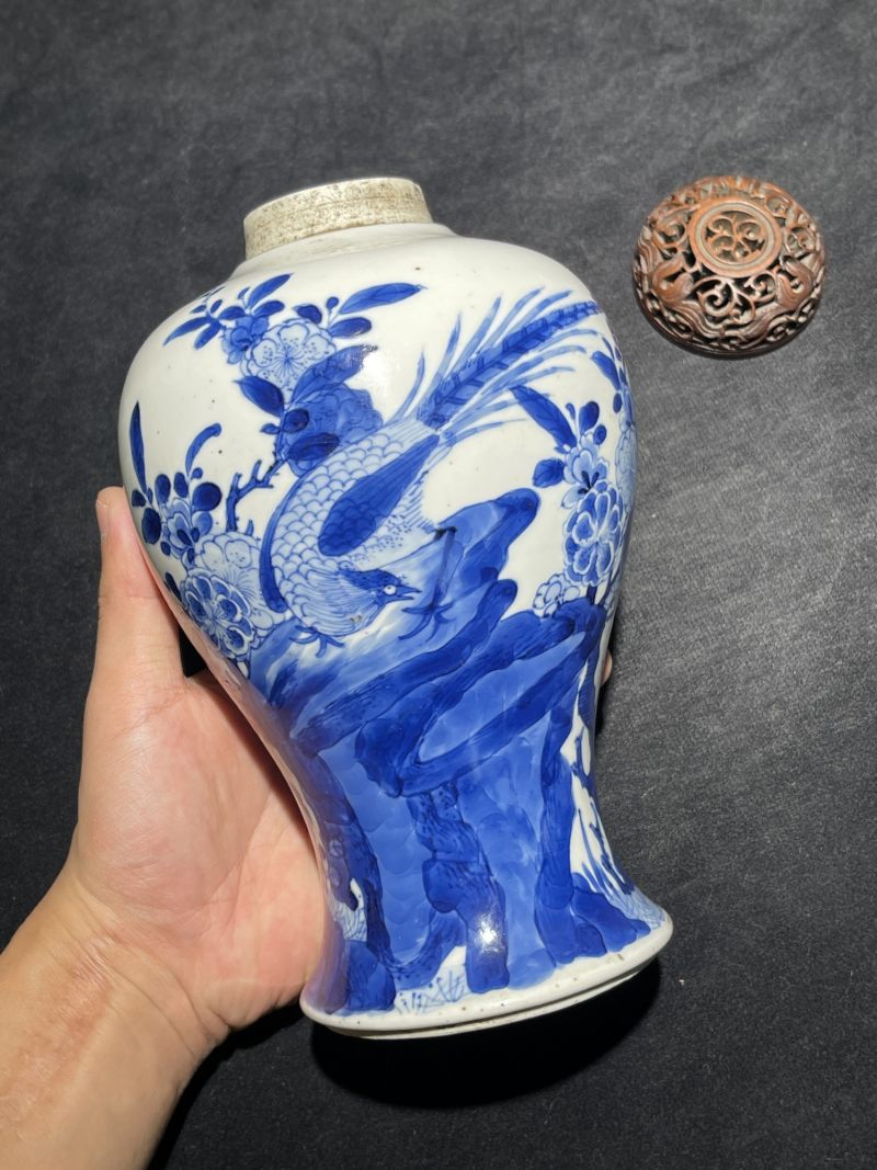 清康熙 青花花鸟纹梅瓶 - 图2