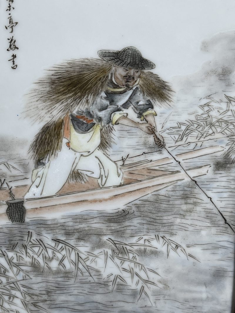 民国 涂菊亭绘粉彩人物纹插屏 - 图4