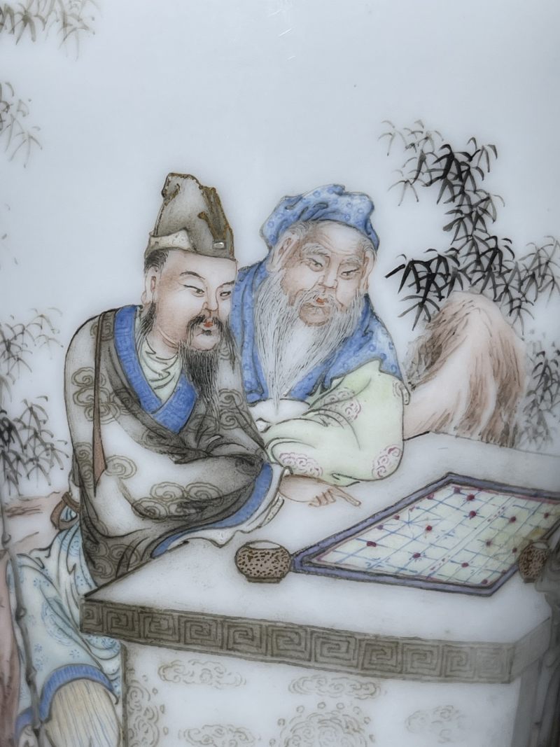民国 汪晓棠粉彩竹林七贤纹梅瓶一对 - 图20