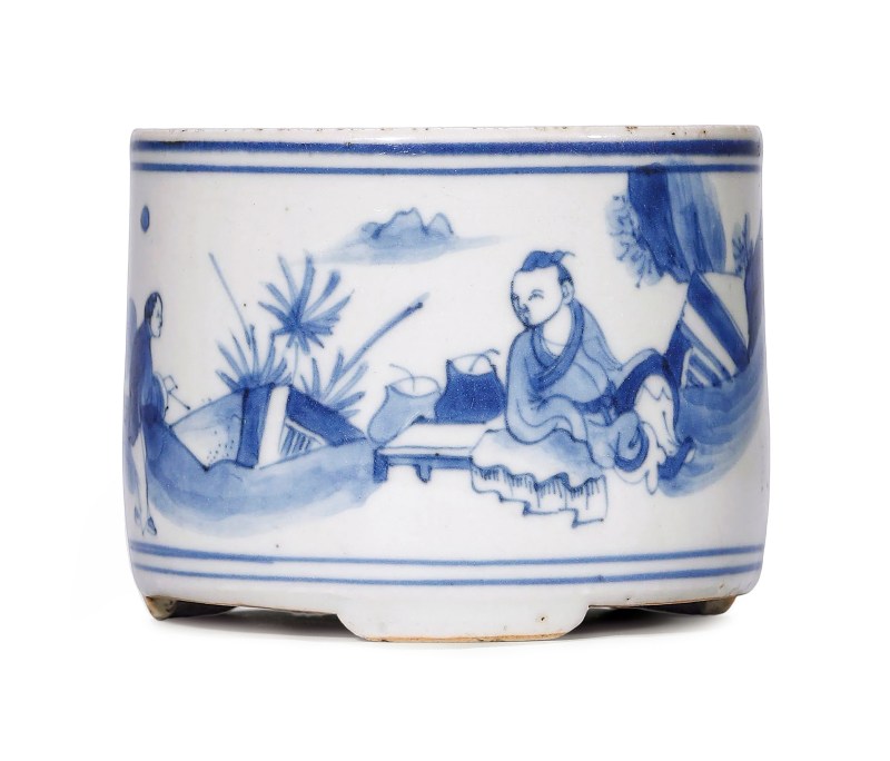 明崇祯 青花陆羽烹茶纹琴炉 - 图1