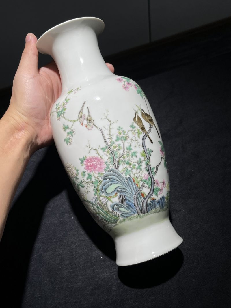 民国 粉彩花鸟纹瓶一对 - 图2