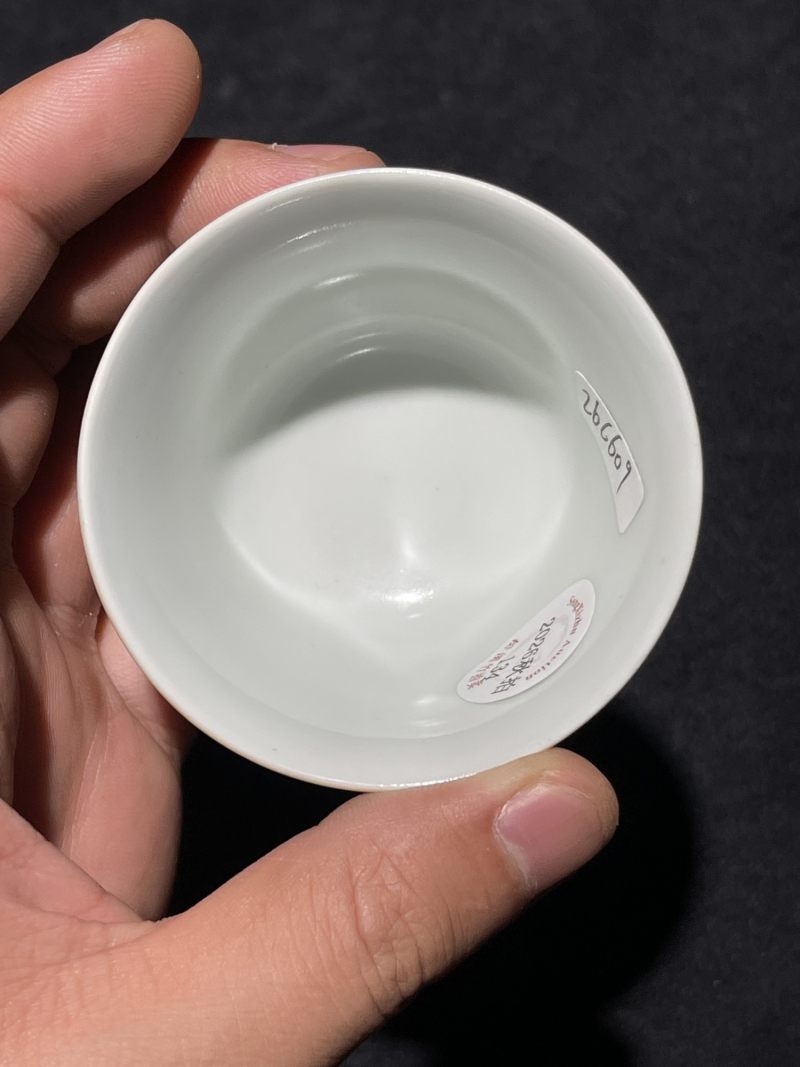 清同治 青花五彩花神杯 - 图5