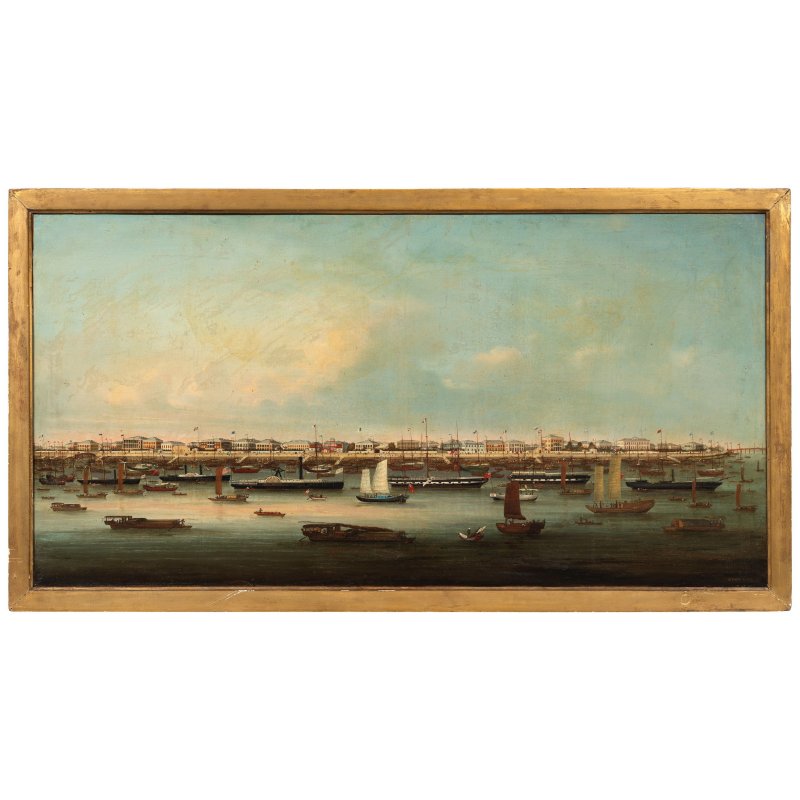 周呱（活躍於1850-1880）上海外灘 布面油畫 有框 | CHOW KWA (ACTIVE 1850-1880) - 图2