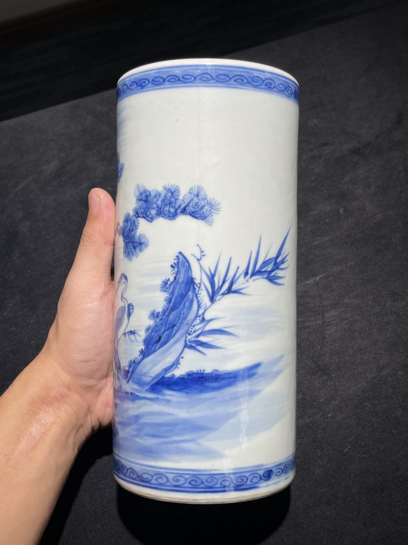 清中期 青花松鹤图经筒 - 图3