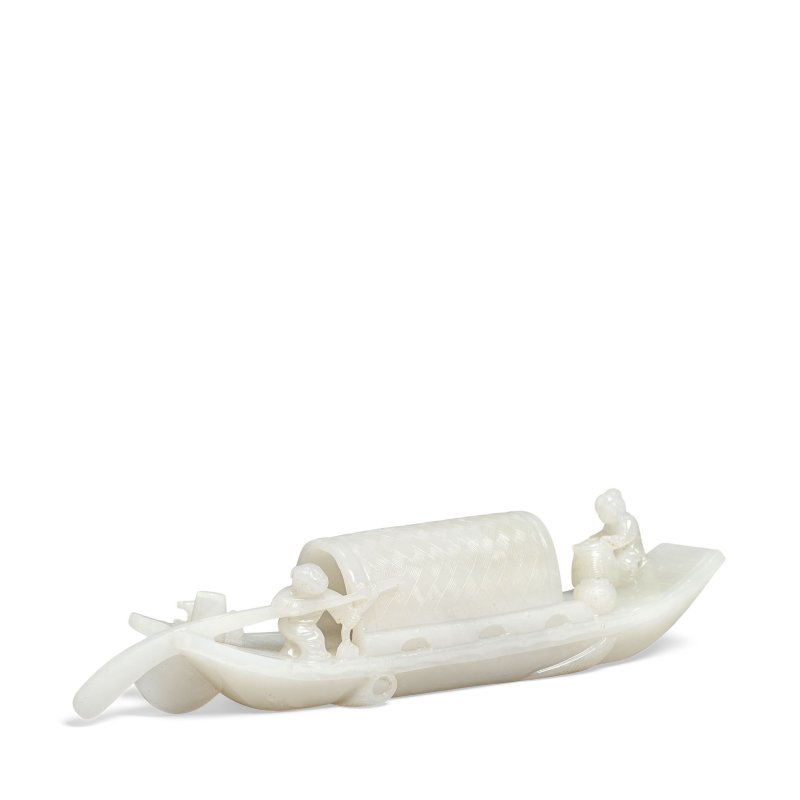 二十世紀 白玉舟楫擺件 | A WHITE JADE MODEL OF A SAMPAN - 图3