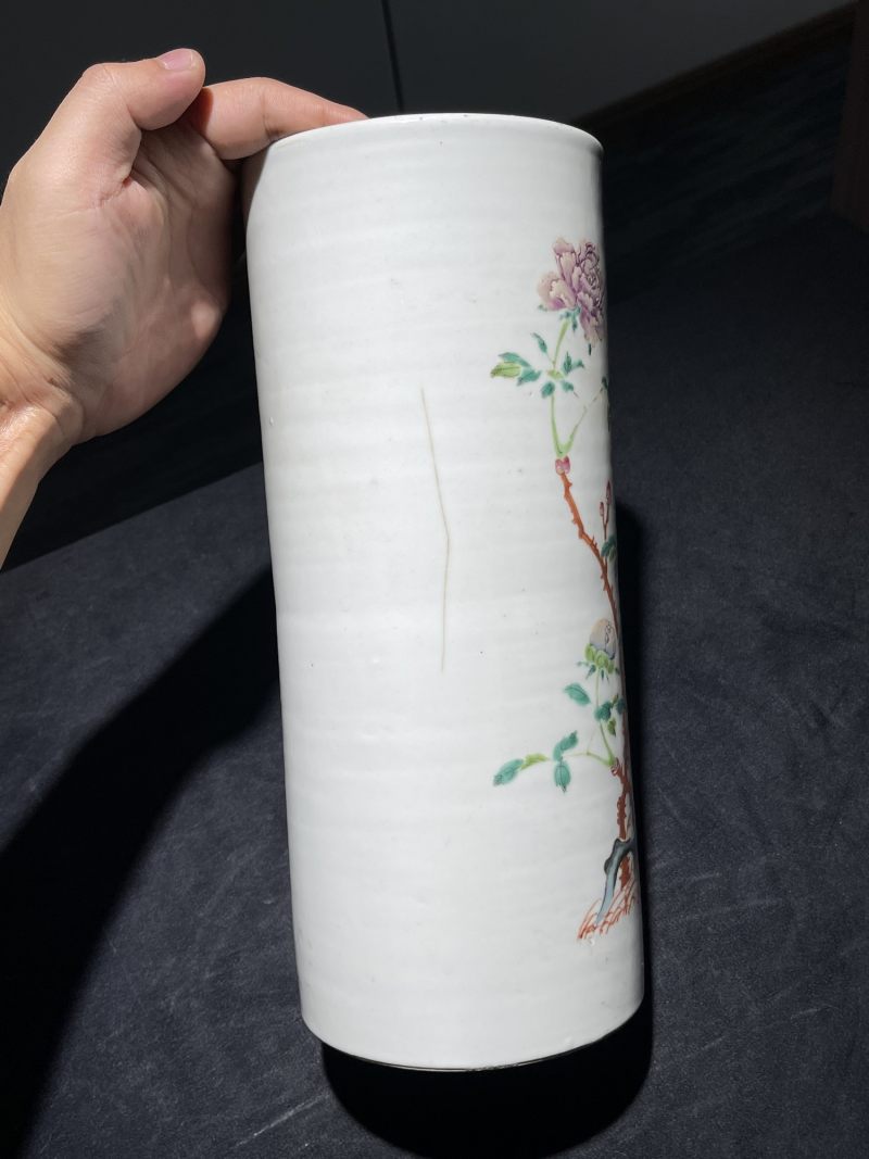 民国 粉彩花卉纹帽筒一对 - 图3