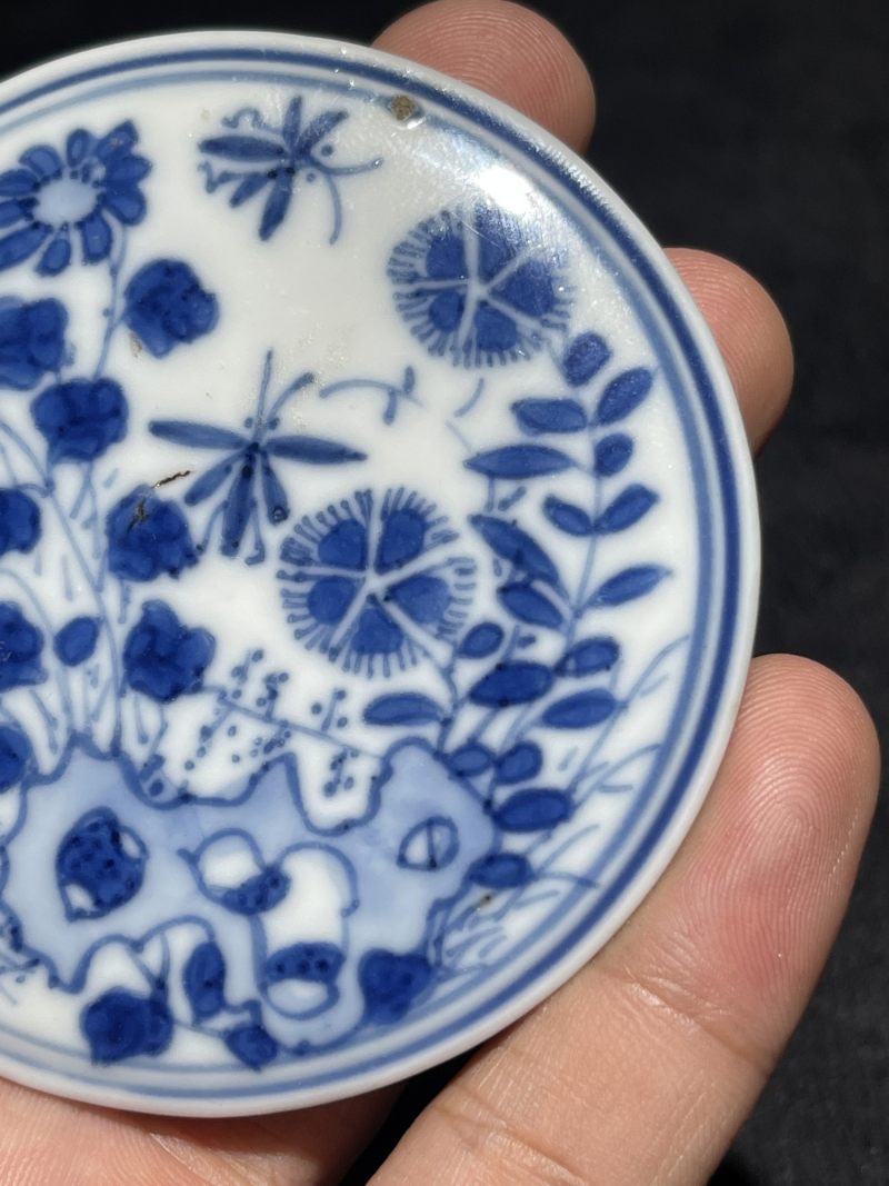 清康熙 青花洞石花卉纹印盒 - 图7