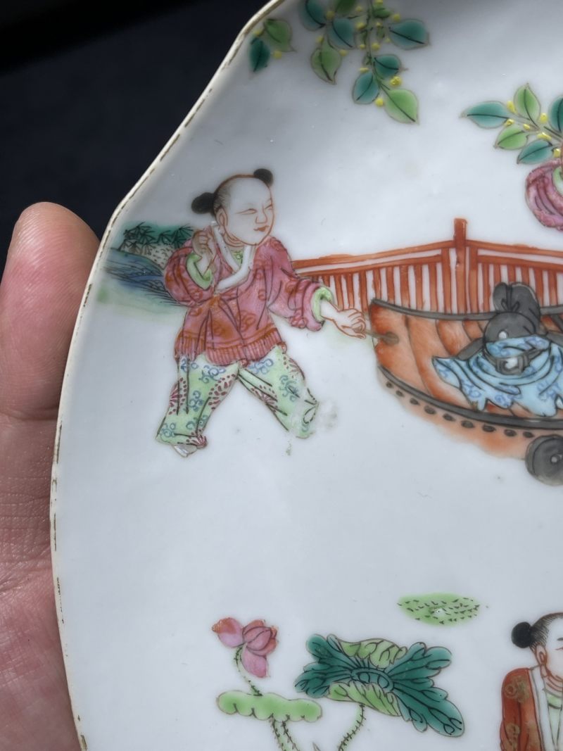 清道光 粉彩五子登科纹四方倭角盘 - 图6