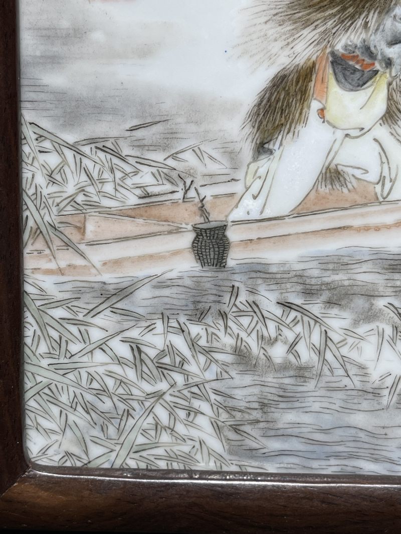 民国 涂菊亭绘粉彩人物纹插屏 - 图5