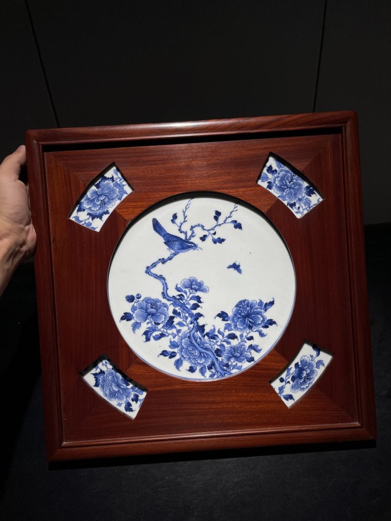 清乾隆 青花花鸟纹插屏 - 图2