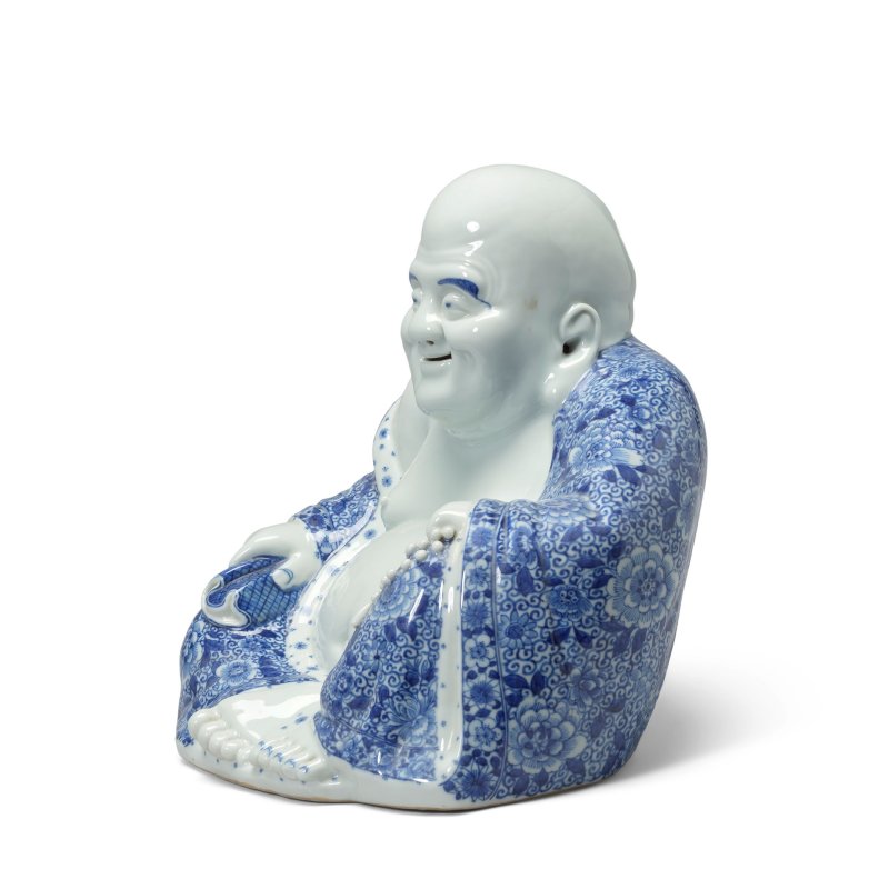民國 青花布袋和尚 | A BLUE AND WHITE MODEL OF BUDAI - 图3