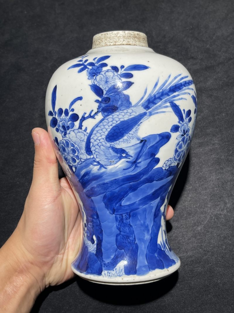 清康熙 青花花鸟纹梅瓶 - 图3