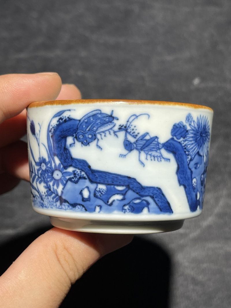 清康熙 青花虫草纹小琴炉 - 图2