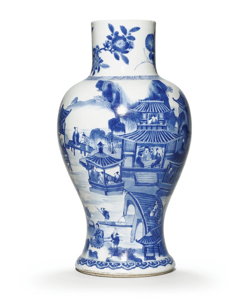 清康熙 青花山水人物纹大瓶 - 图1
