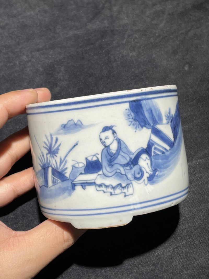 明崇祯 青花陆羽烹茶纹琴炉 - 图2