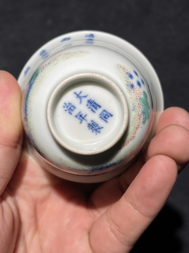 清同治 青花五彩花神杯 - 图6