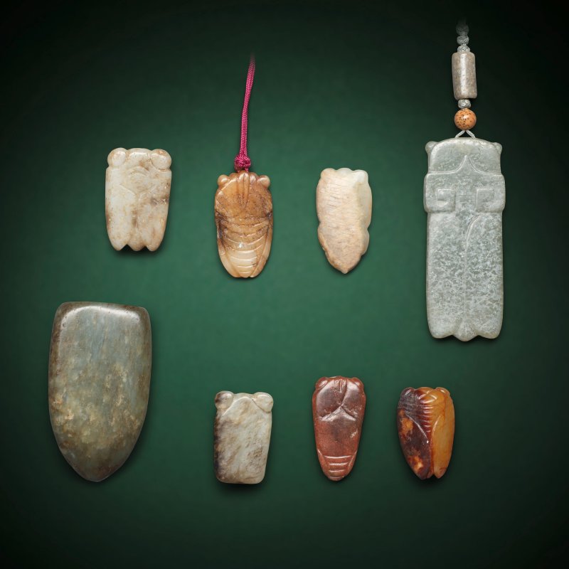 漢及更晚 玉雕蟬八件 | A GROUP OF EIGHT JADE CICADAS - 图2