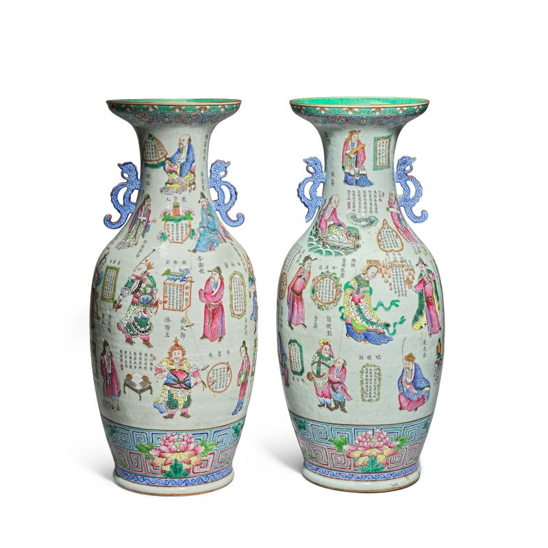 十九世紀 粉彩無雙譜瓶一對 | A PAIR OF 'WU SHUANG PU' VASES - 图1