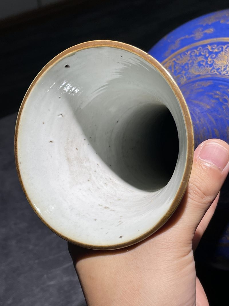 清光绪 祭蓝描金龙纹赏瓶一对 - 图13