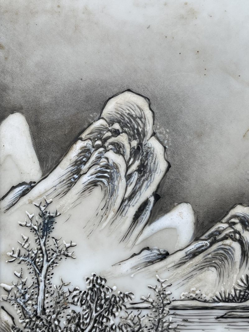 解放后 粉彩雪景图瓷板一对 - 图12