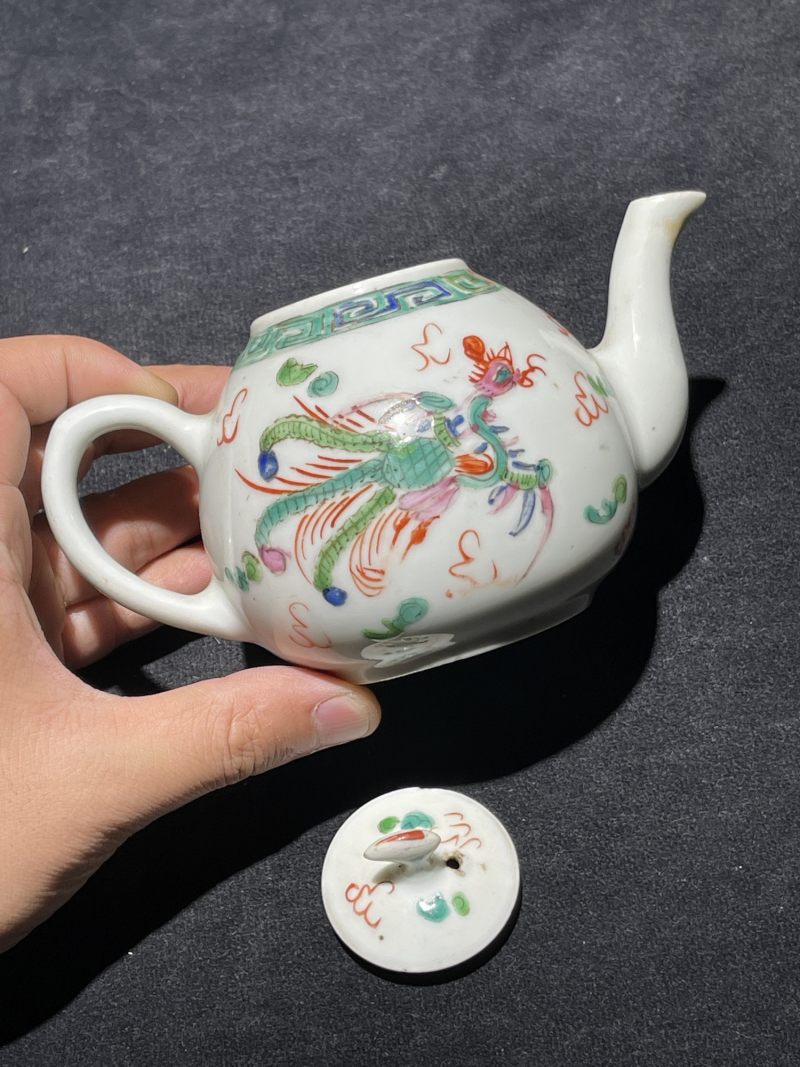 民国 粉彩花鸟纹茶壶一组12件 - 图59