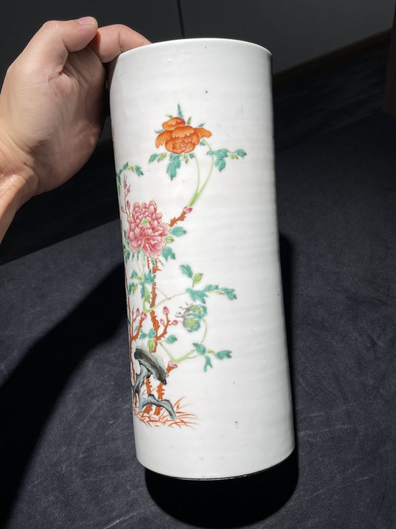 民国 粉彩花卉纹帽筒一对 - 图4