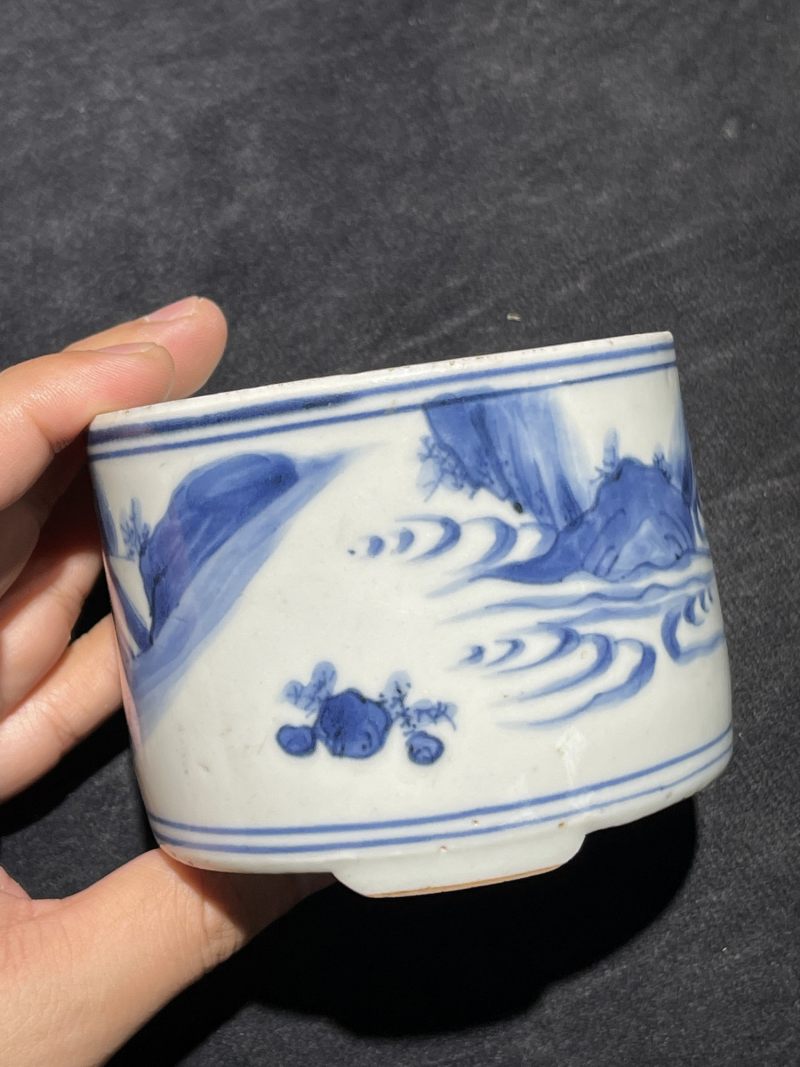 明崇祯 青花陆羽烹茶纹琴炉 - 图3