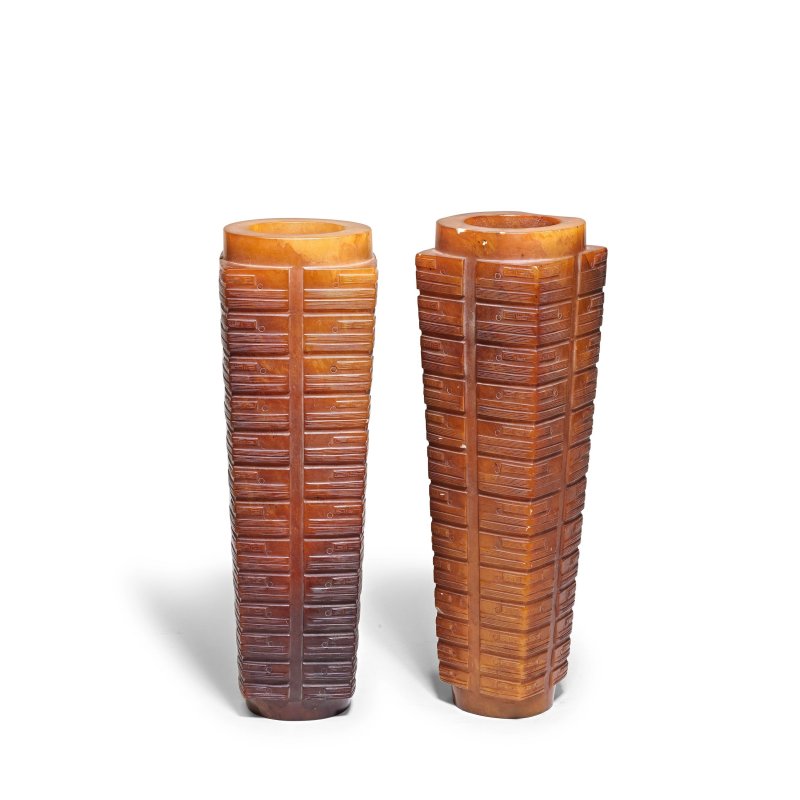 二十世紀 玉琮一對 | A PAIR OF LARGE JADE CONG