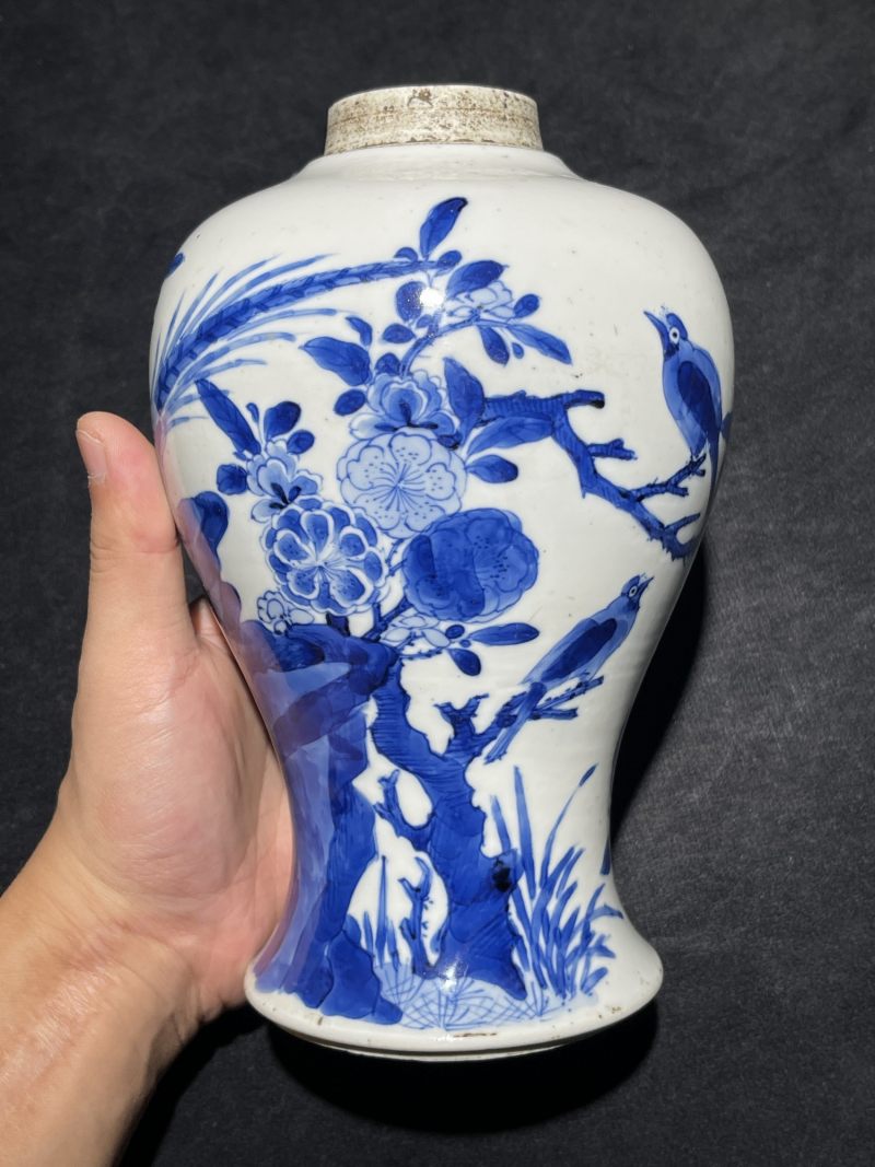 清康熙 青花花鸟纹梅瓶 - 图4