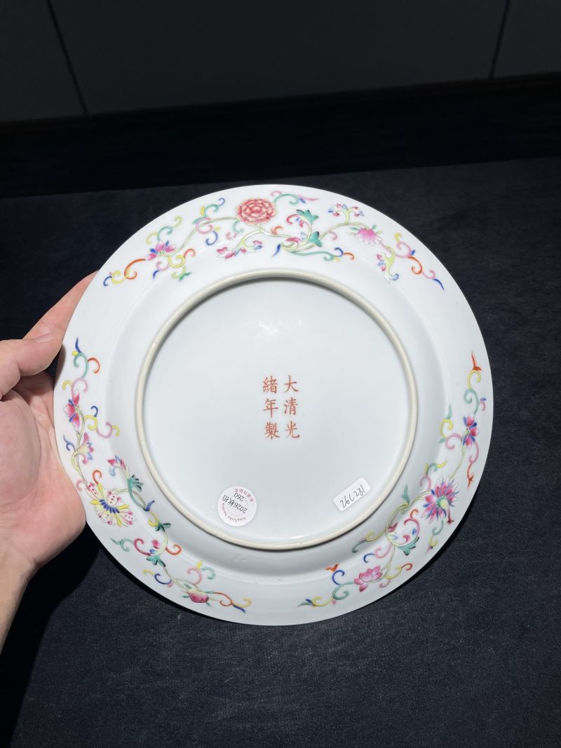 清光绪 粉彩百蝶龙纹盘 - 图7