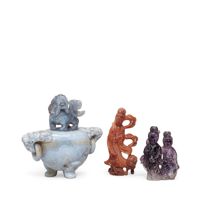 民國 硬石雕一組三件 | THREE HARDSTONE CARVINGS - 图1