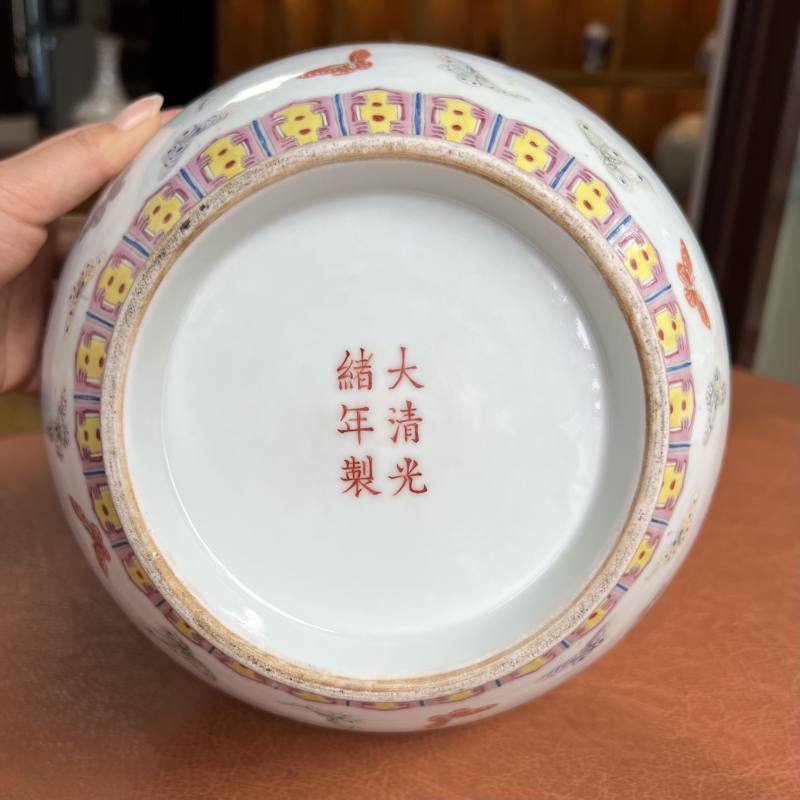 清光绪 粉彩百蝶纹玉堂春瓶一对 - 图54