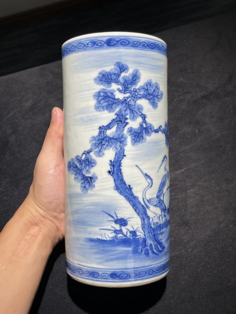 清中期 青花松鹤图经筒 - 图5