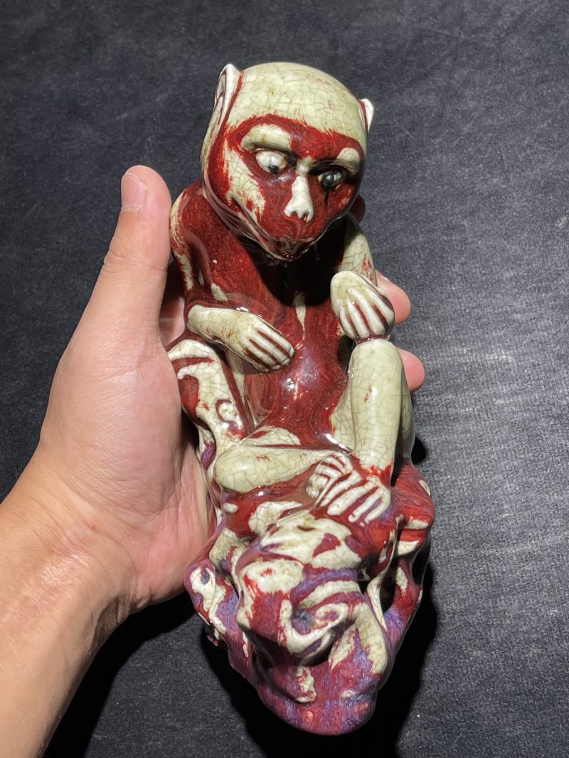 清中期 窑变釉猴子瓷塑 - 图3