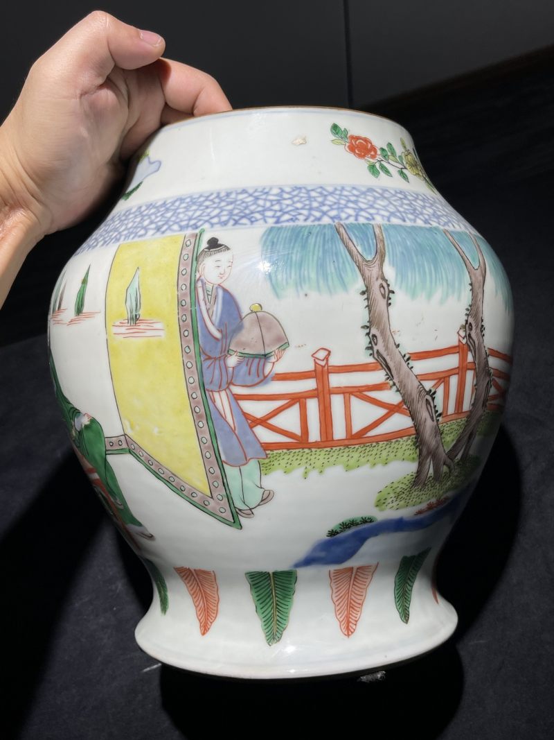 清晚期 青花五彩人物纹将军罐一对 - 图14