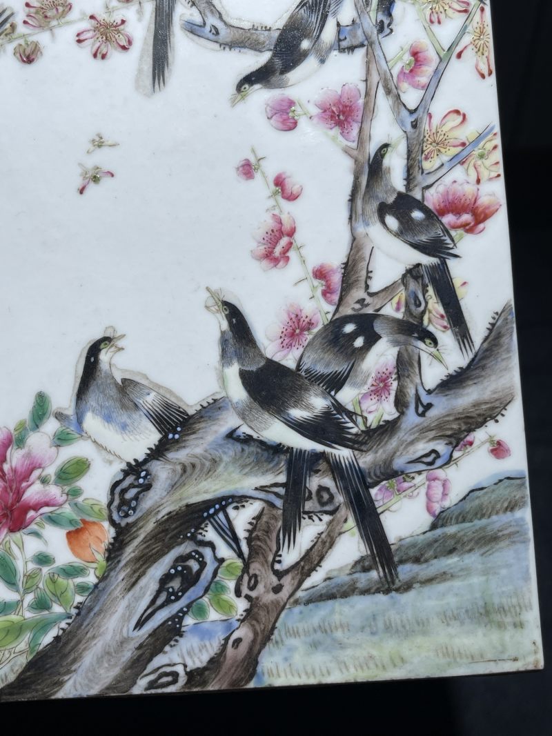 清晚期 粉彩喜鹊登梅纹瓷板 - 图5