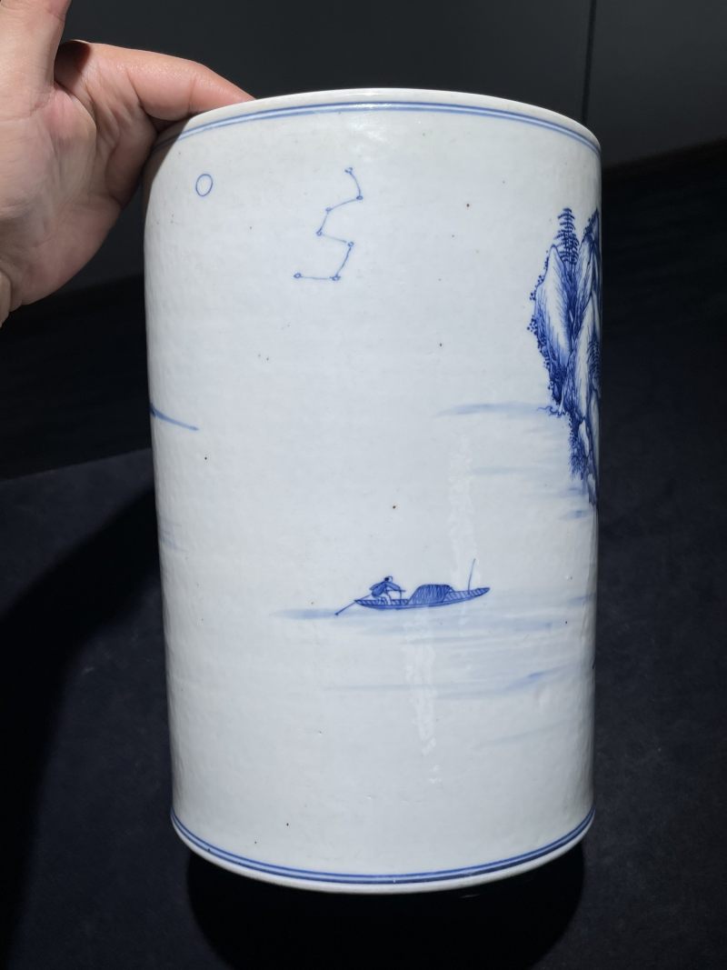 清雍正 青花夜游赤壁纹大画筒 - 图4