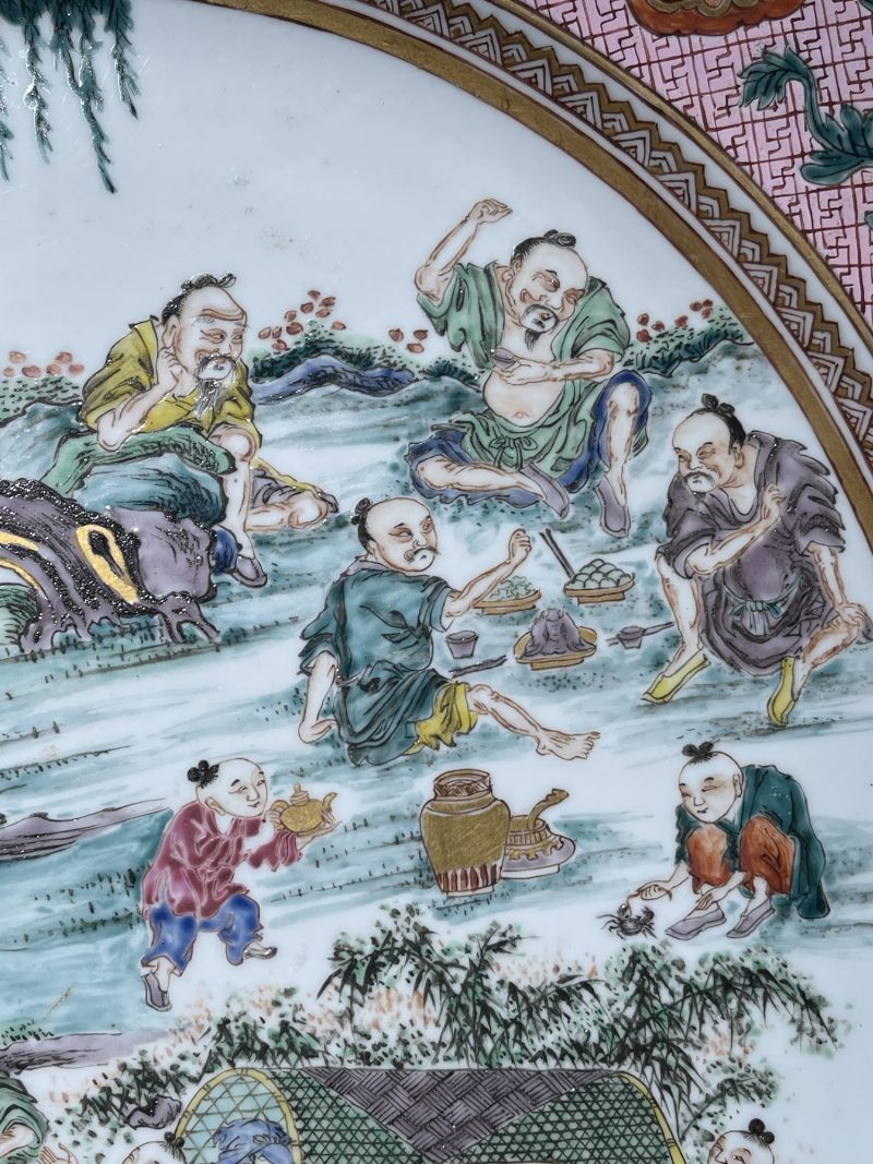 清雍正 粉彩渔家乐纹大盘 - 图6