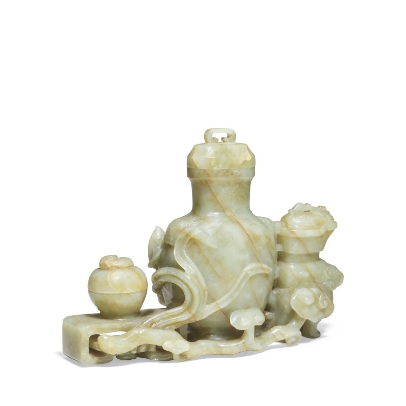 十八/十九世紀 青玉博古紋擺件 | A CELADON JADE 'ANTIQUE TREASURES' GROUP - 图7