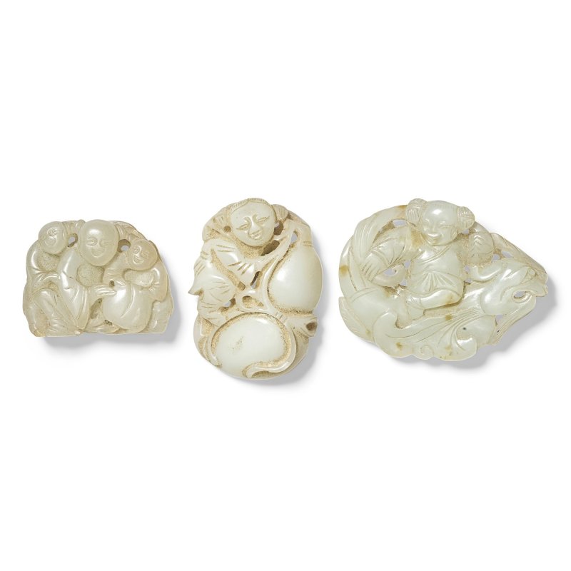 清 玉雕童子三件 | THREE WHITE JADE 'BOYS' CARVINGS