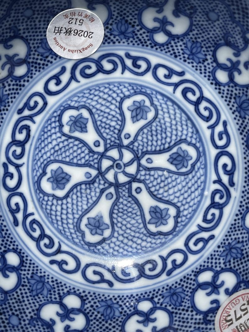 清道光 青花内如意纹外缠枝花卉纹碗 - 图6